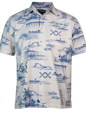Cova Men's Blue &‎ White Island Print Short-Sleeve Button Down Shirt